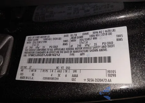 2018 Ford Escape Se из США, поврежденный, VIN 1FMCU0GD1JUB16212